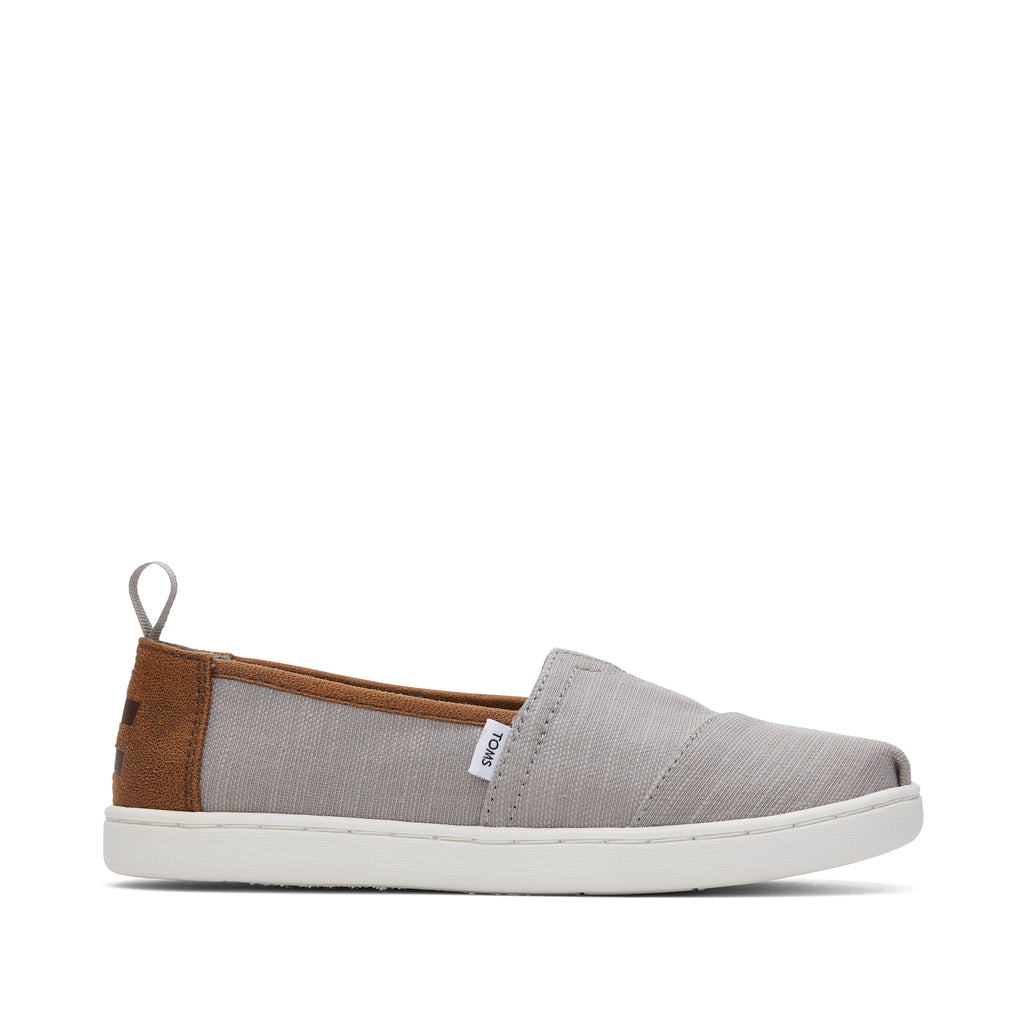 Youth Alpargata Grey Recycled Cotton Kids Shoe Side View