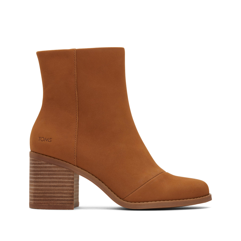 Evelyn Tan Leather Heeled Boot Side View