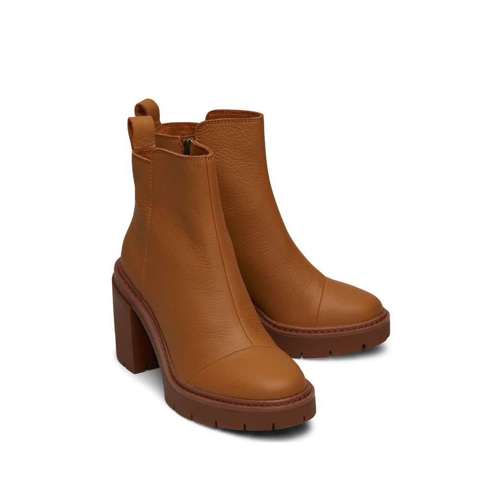 Rya Tan Leather Heeled Boot Front View