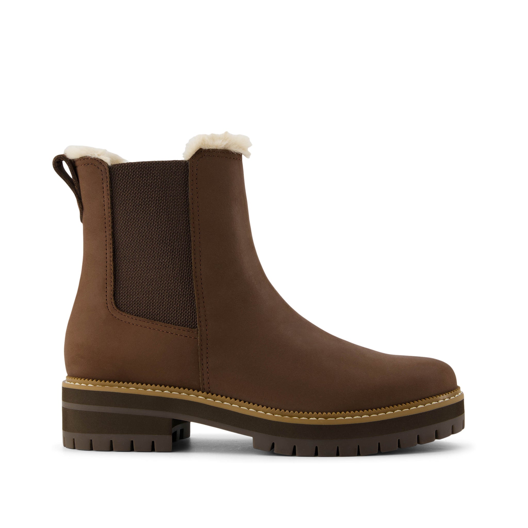 Bennet Boot - Water Resistant Oak Brown Nubuck Leather Faux Fur Side View