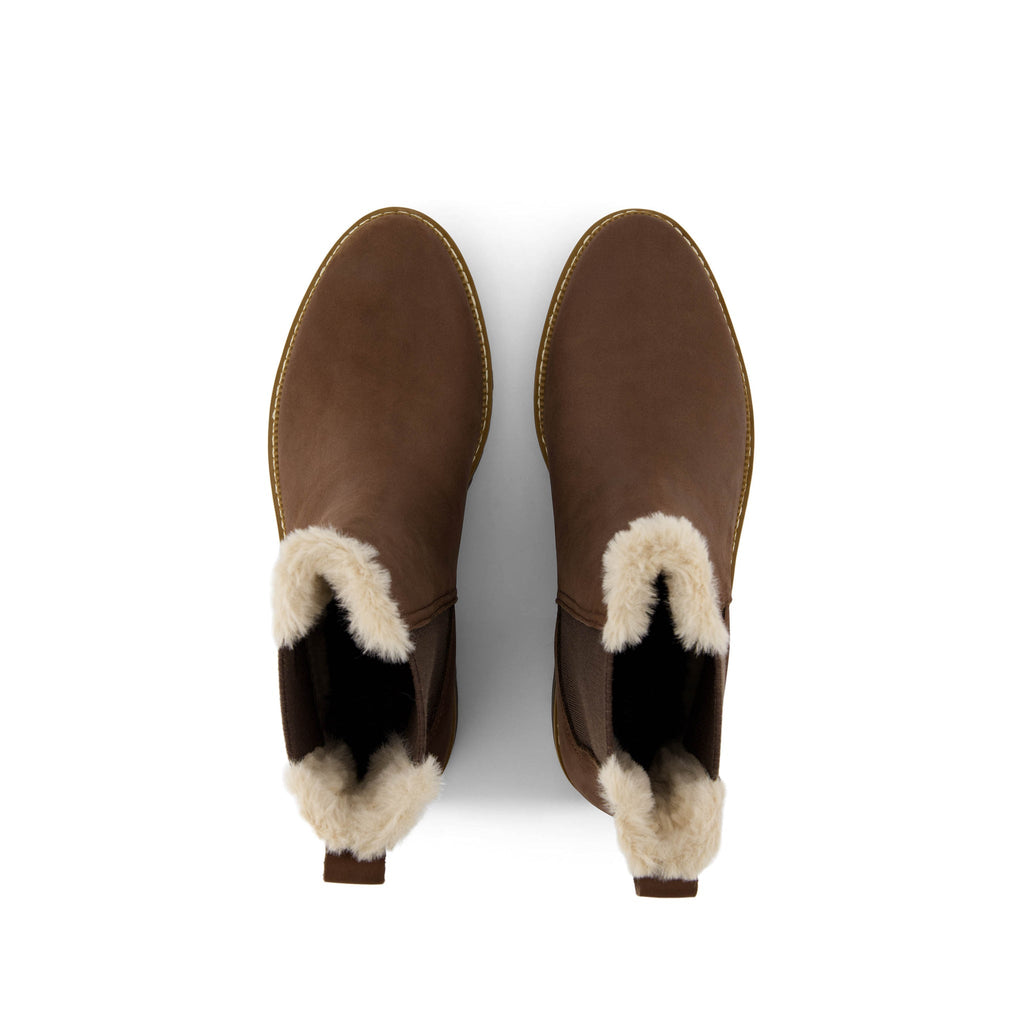 Bennet Boot - Water Resistant Oak Brown Nubuck Leather Faux Fur Top View