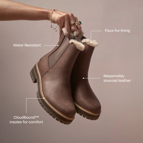 Bennet Boot - Water Resistant Dark Brown Nubuck Leather / Faux Fur