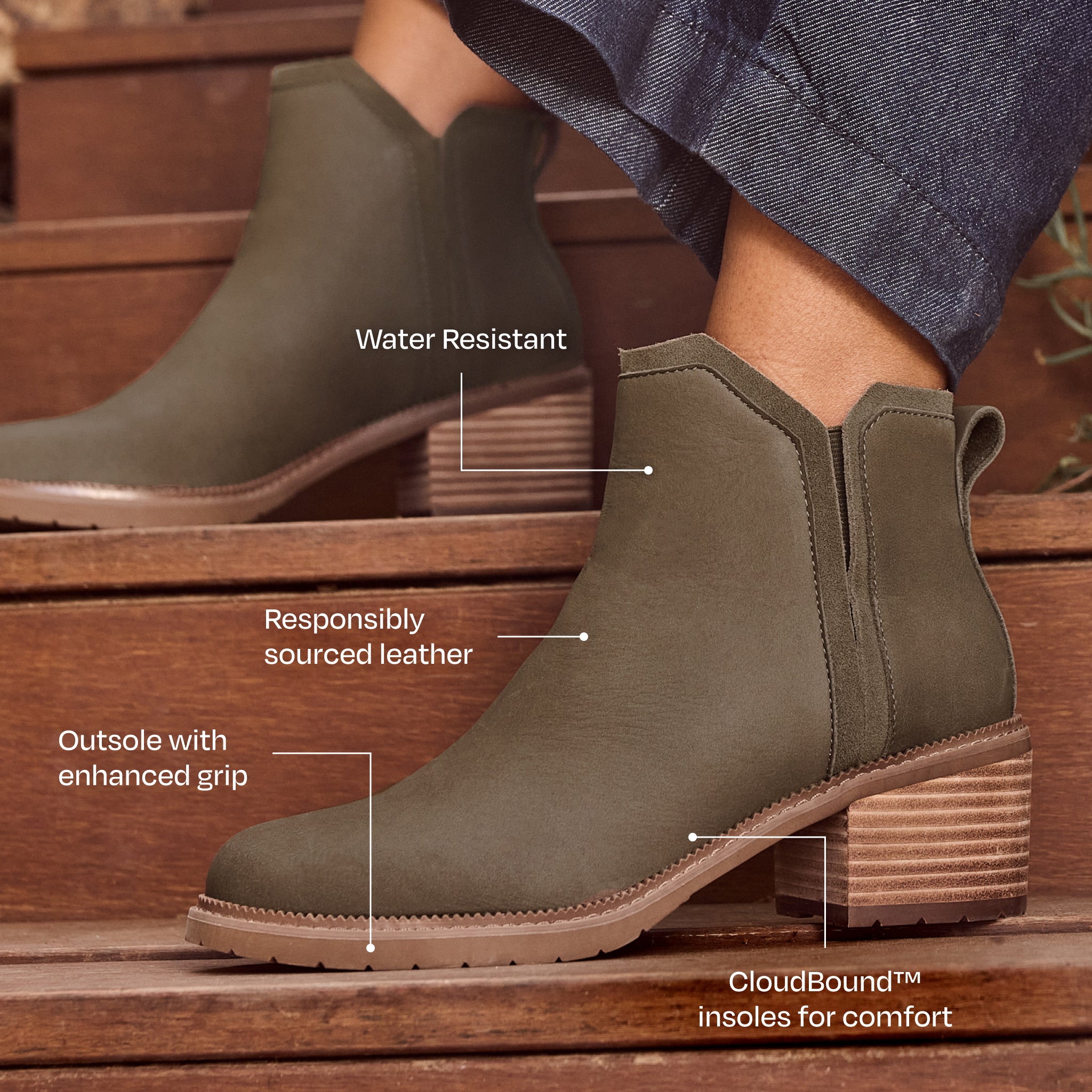 Hailey Heeled Boot - Water Resistant Dark Green Nubuck Leather