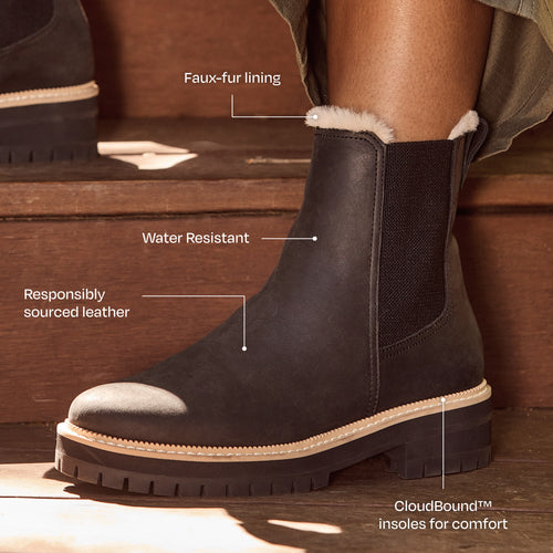 Bennet Boot - Water Resistant Black Leather / Faux Fur
