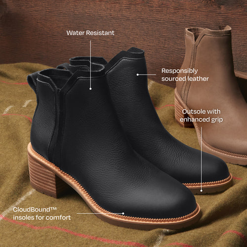 Hailey Heeled Boot - Water Resistant Black Leather