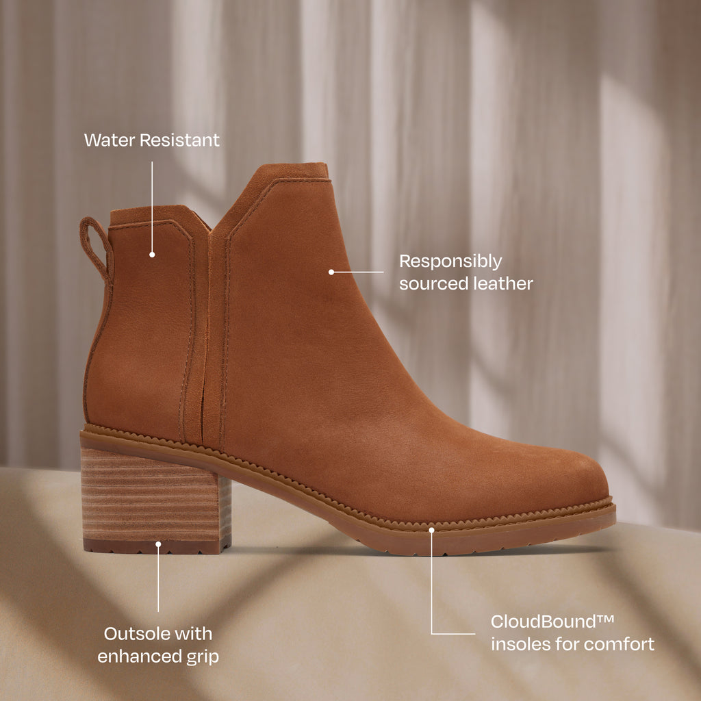 Hailey Heeled Boot - Water Resistant Camel Brown Nubuck Leather