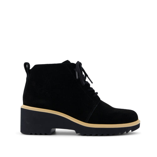 Maude Lace Up Black Suede Wedge Boot Side View