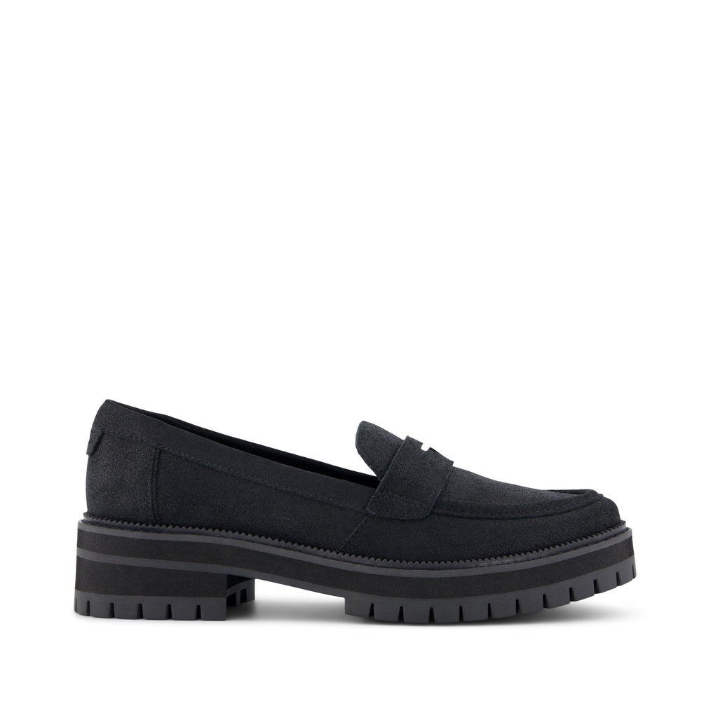 Cara Black Metallic Leather Loafer Side View