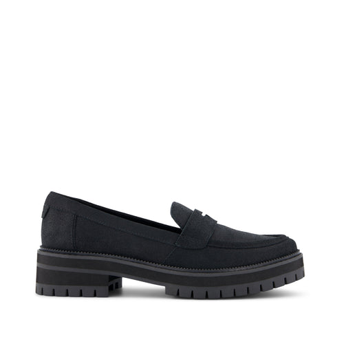Cara Black Metallic Leather Loafer Side View