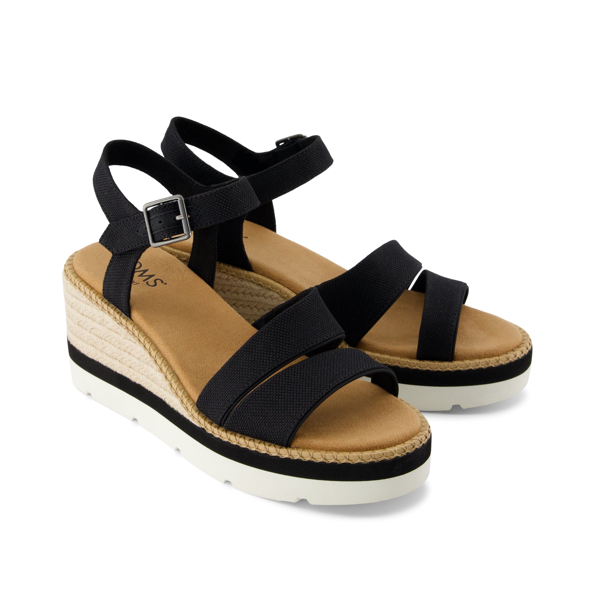 Darya Wedge Platform Sandal - Black Heavy Canvas Front View