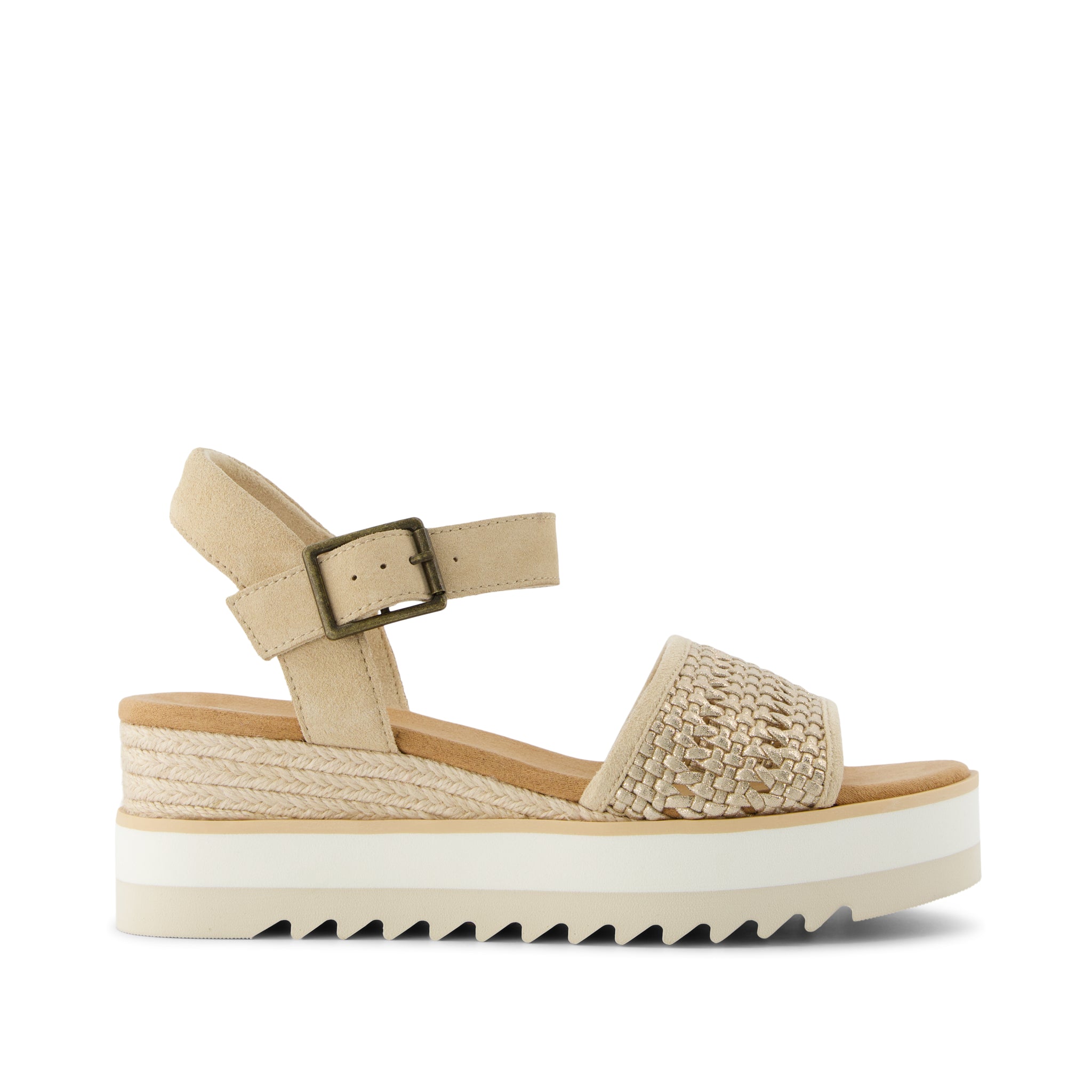 Diana Wedge Sandal - Champagne Metallic Basket Weave Side View
