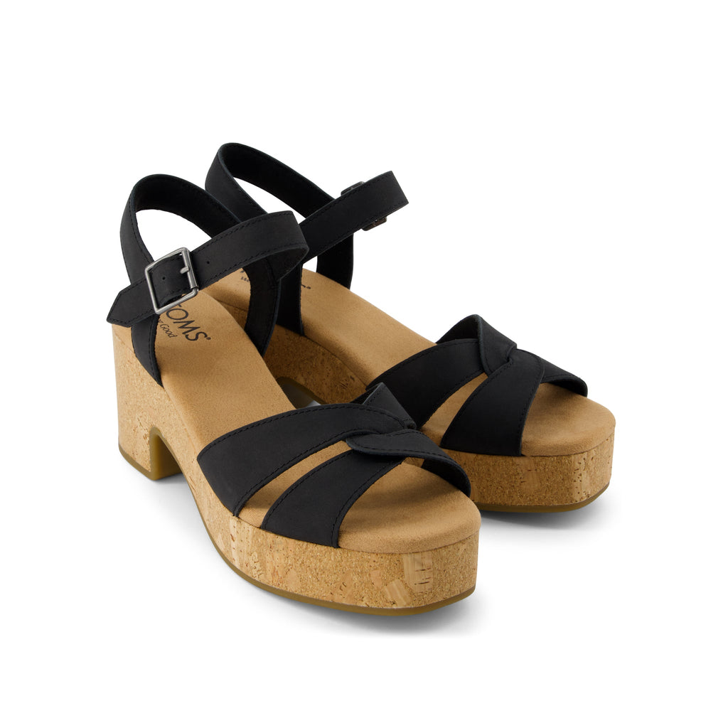 Isla Heeled Sandal - Black Leather Front View
