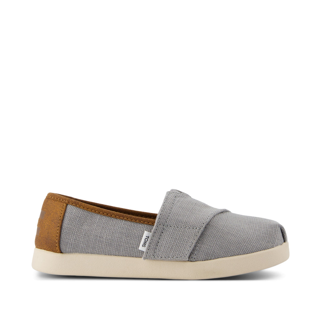 Alpargata Classic Kids Shoe - Drizzle Grey Heritage Canvas and  PU Trim Side View