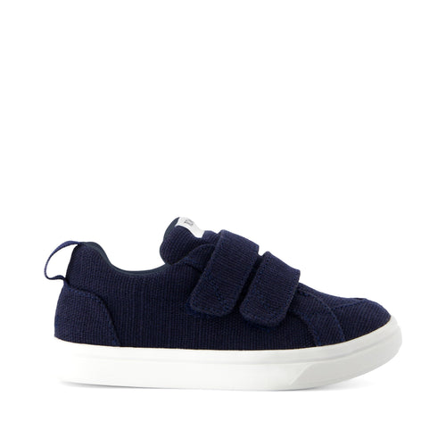 Cruz Double Strap Toddler Sneaker - Navy Heritage Canvas Side View