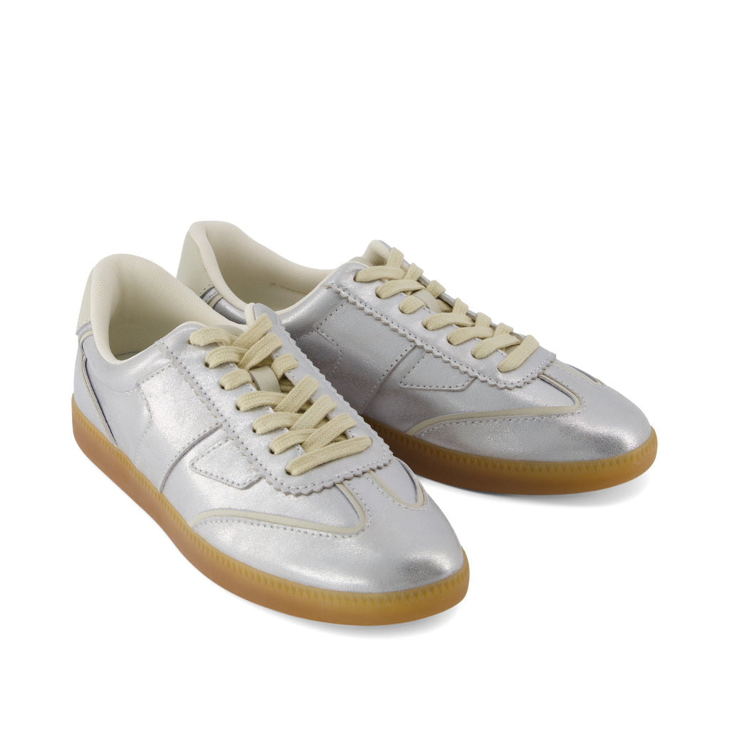 Collins Casual Lace-Up Sneaker - Silver Metallic Leather Front View