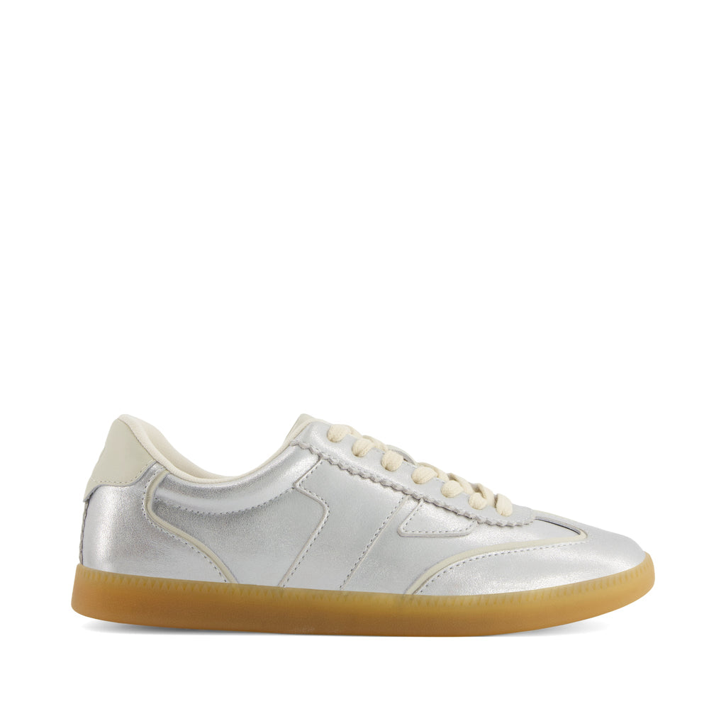 Collins Casual Lace-Up Sneaker - Silver Metallic Leather Side View