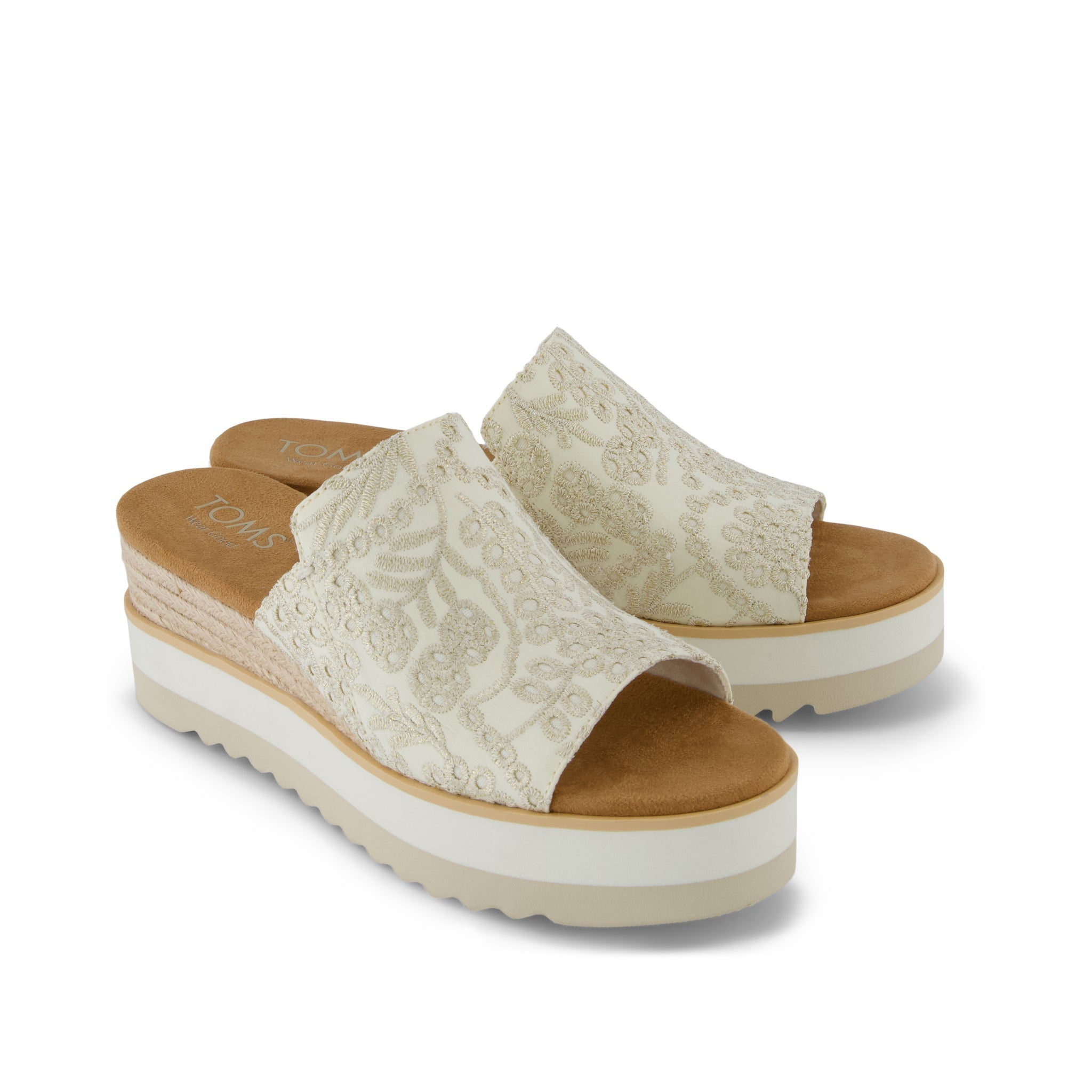 Diana Mule Wedge Sandal - Egret Botanical Eyelet Front View