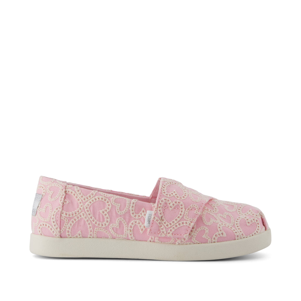 Alpargata Classic Kids Shoe - Barely Pink Hearts Eyelet Lace Side View