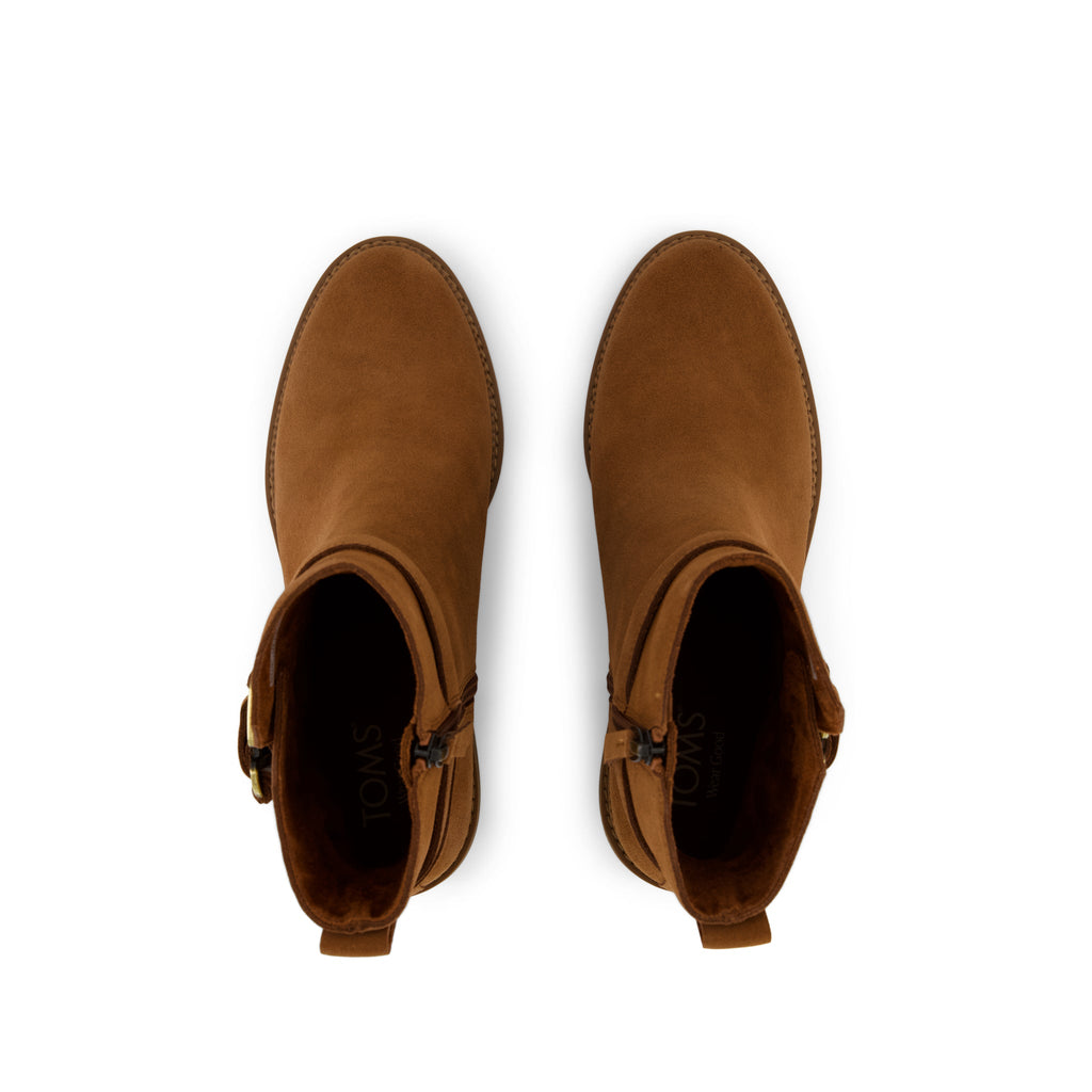 Hailey Buckle Boot - Water Resistant Amber Brown Suede Top View