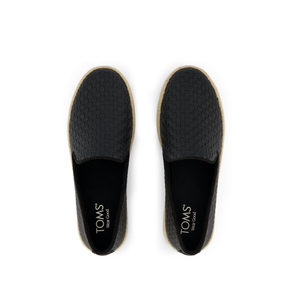 Carolina Espadrille - Black Woven Basket PU Leather Top View