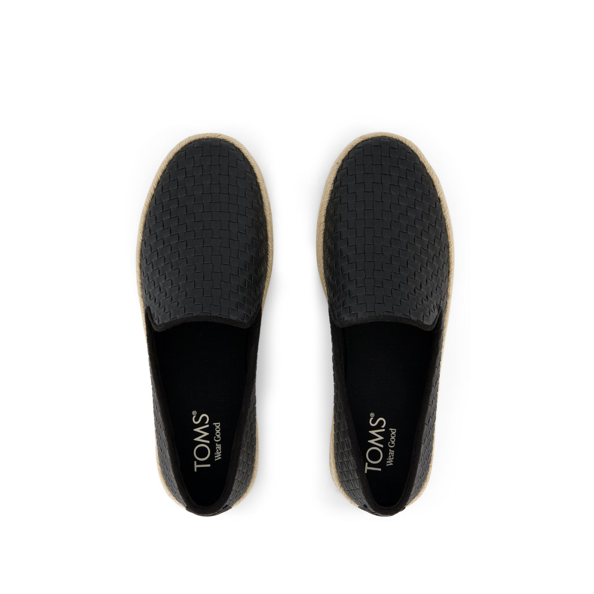 Carolina Espadrille - Black Woven Basket PU Leather Top View