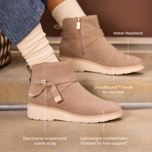 Marlow Wedge Boot - Water Repellent Dune Grey Suede