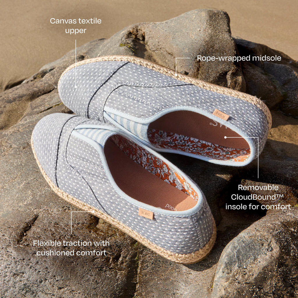 Palmera Plus Slip-On Espadrille - Light Blue Chambray Dot