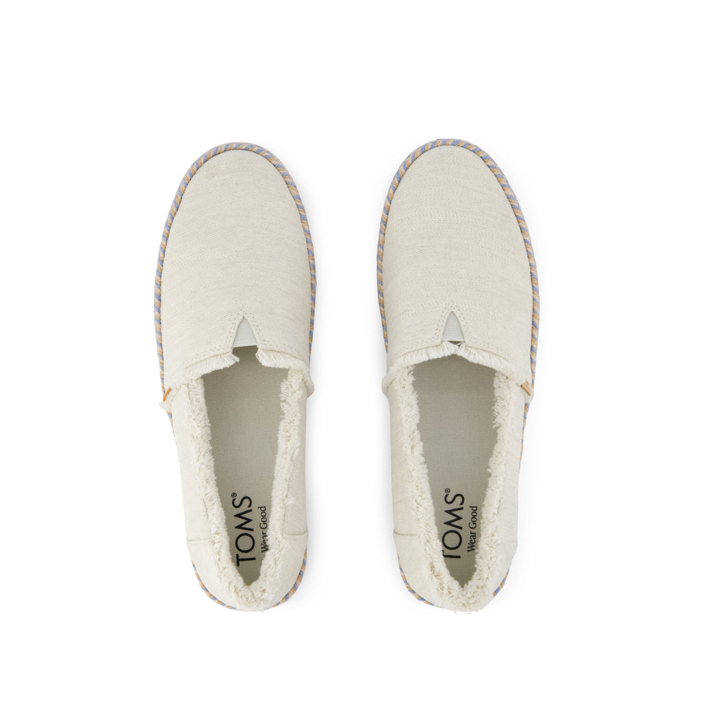 Valencia Platform Espadrille - White Onyx Blue Textured Denim Fray Top View