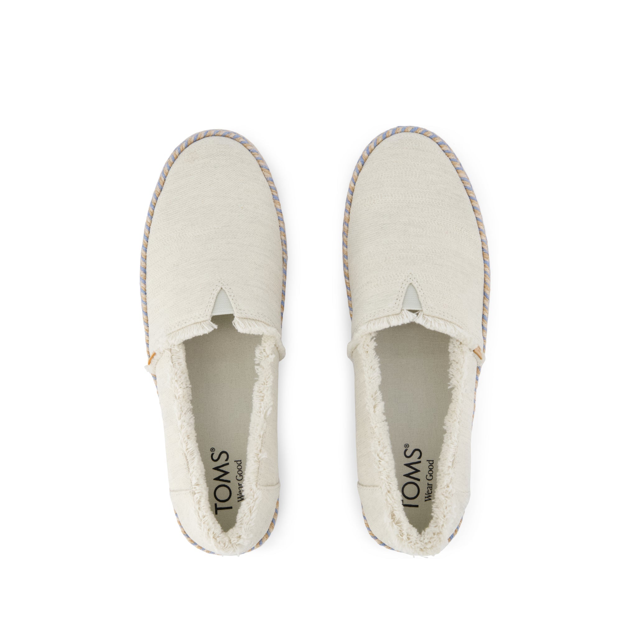 Valencia Platform Espadrille - White Onyx Blue Textured Denim Fray Top View