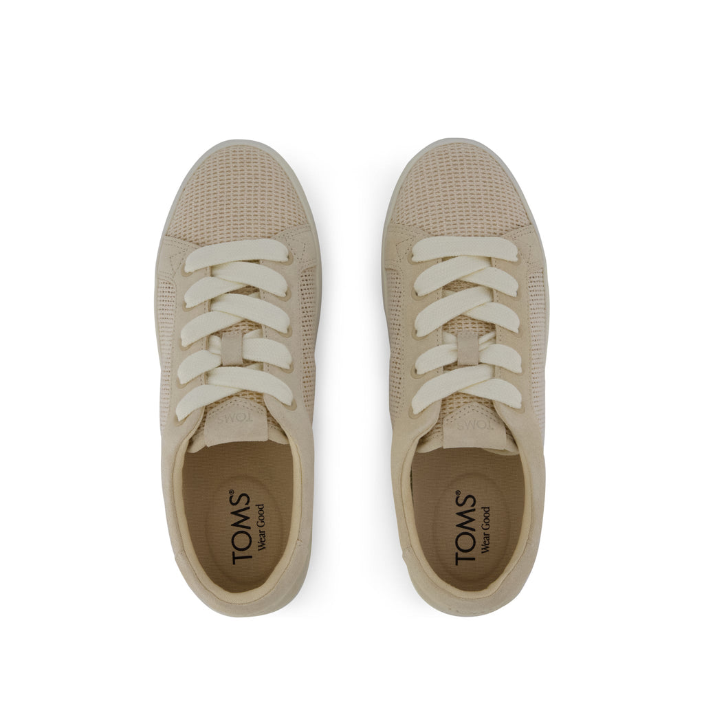 Rea Lace-Up Platform Sneaker - Natural Mesh and Suede Top View