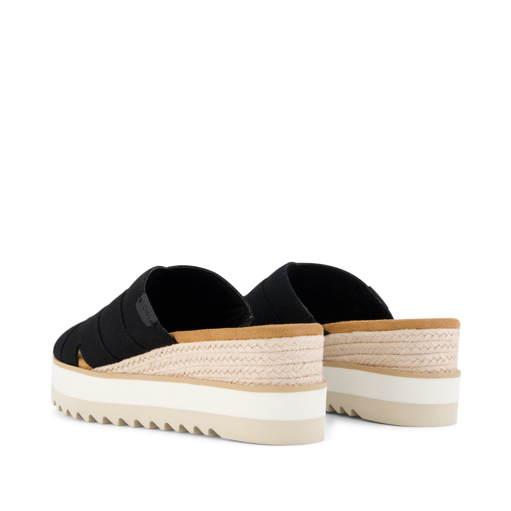 Diana Mule Wedge Sandal - Black Canvas Back View