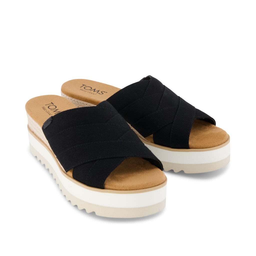 Diana Mule Wedge Sandal - Black Canvas Front View