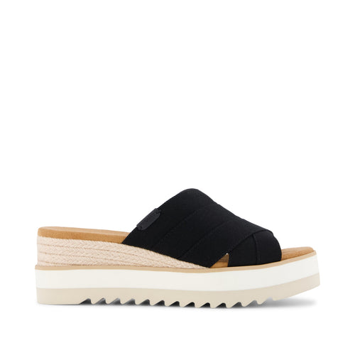 Diana Mule Wedge Sandal - Black Canvas Side View