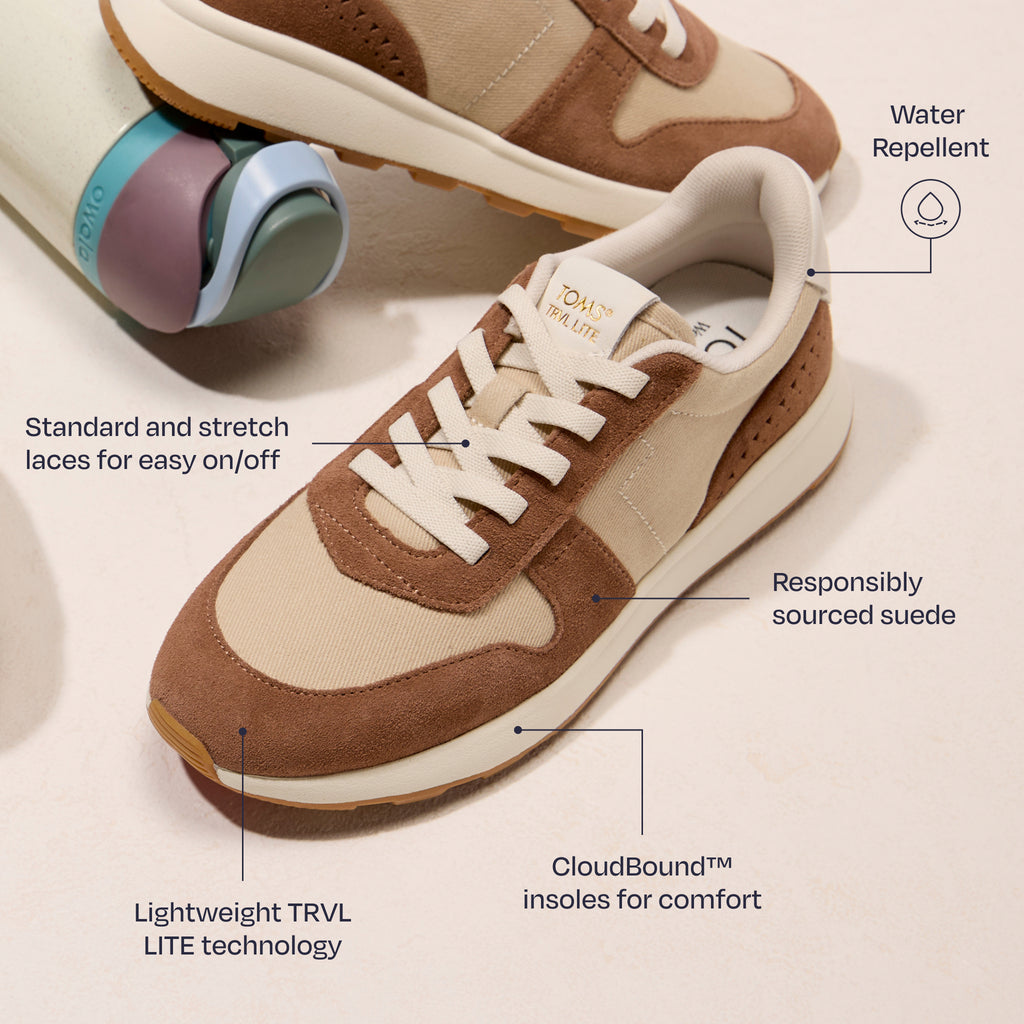 TRVL LITE Retro Trainer - Water Repellent Brown Sugar Twill & Perforated Suede