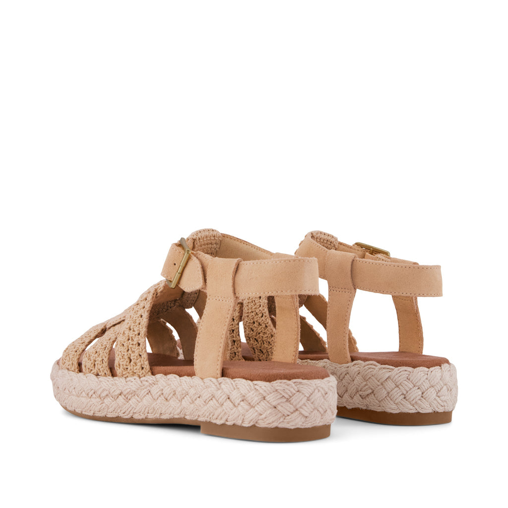 Jac Fisherman Sandal - Caramel Crochet Back View