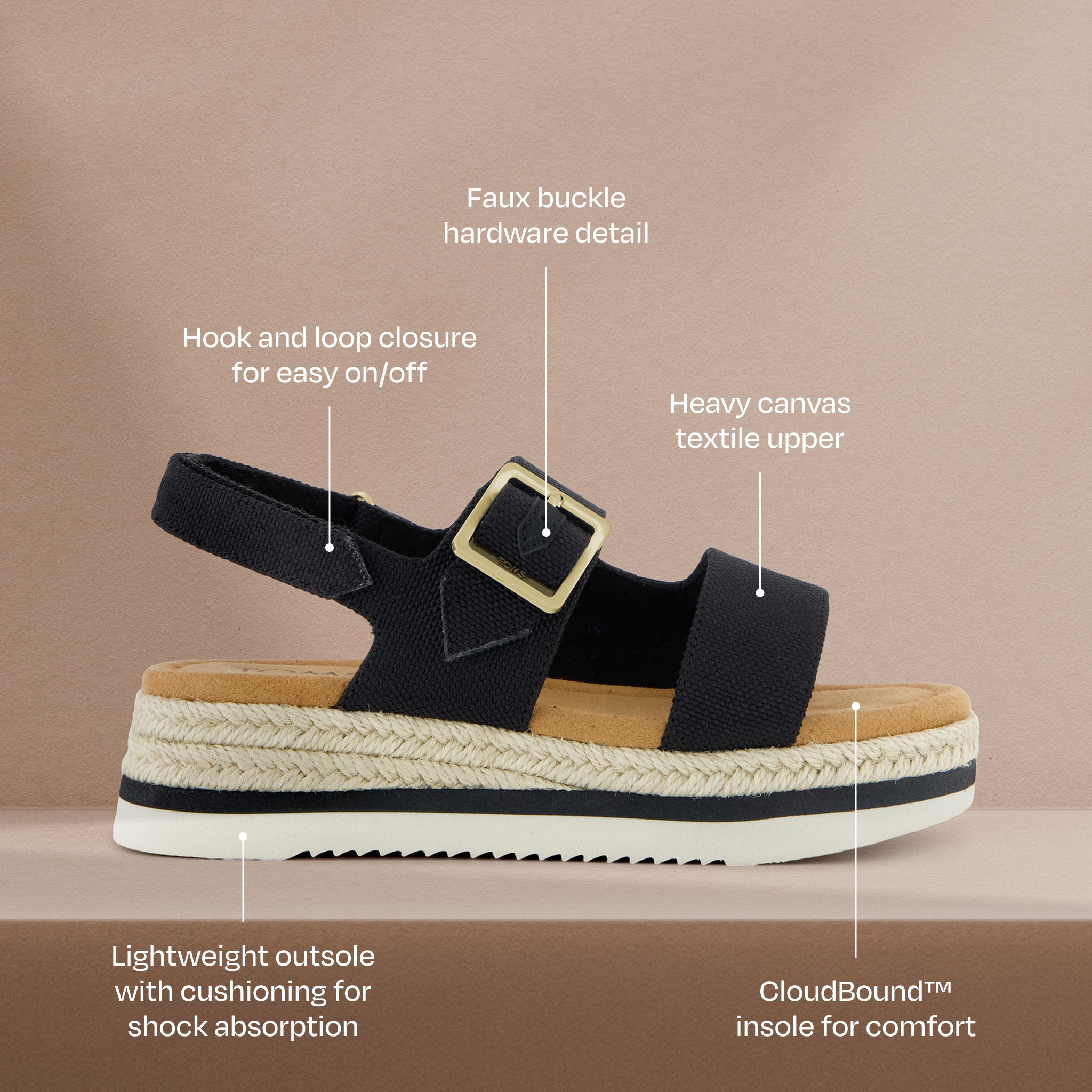 Giana Platform Sandal - Black Heavy Canvas for Youth