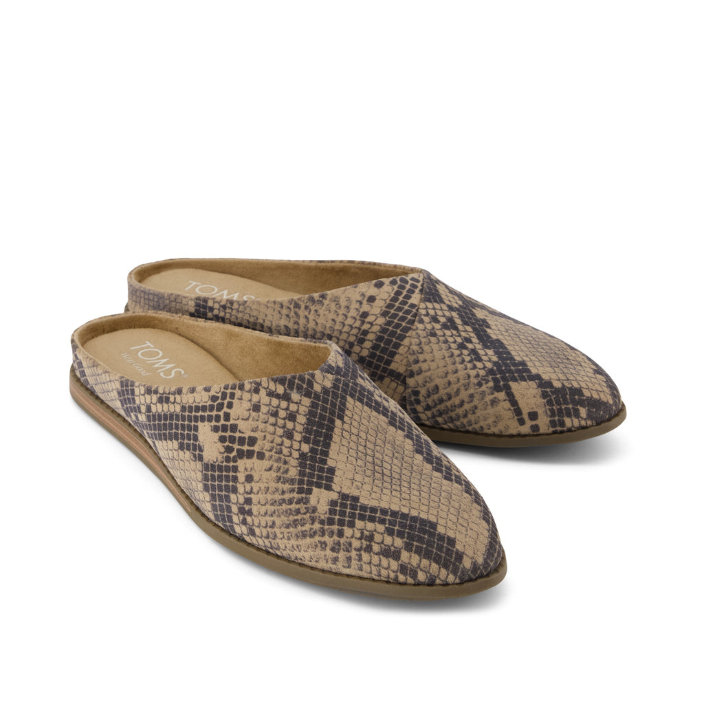 Amelia Mule - Taupe Snake Print Suede Front View