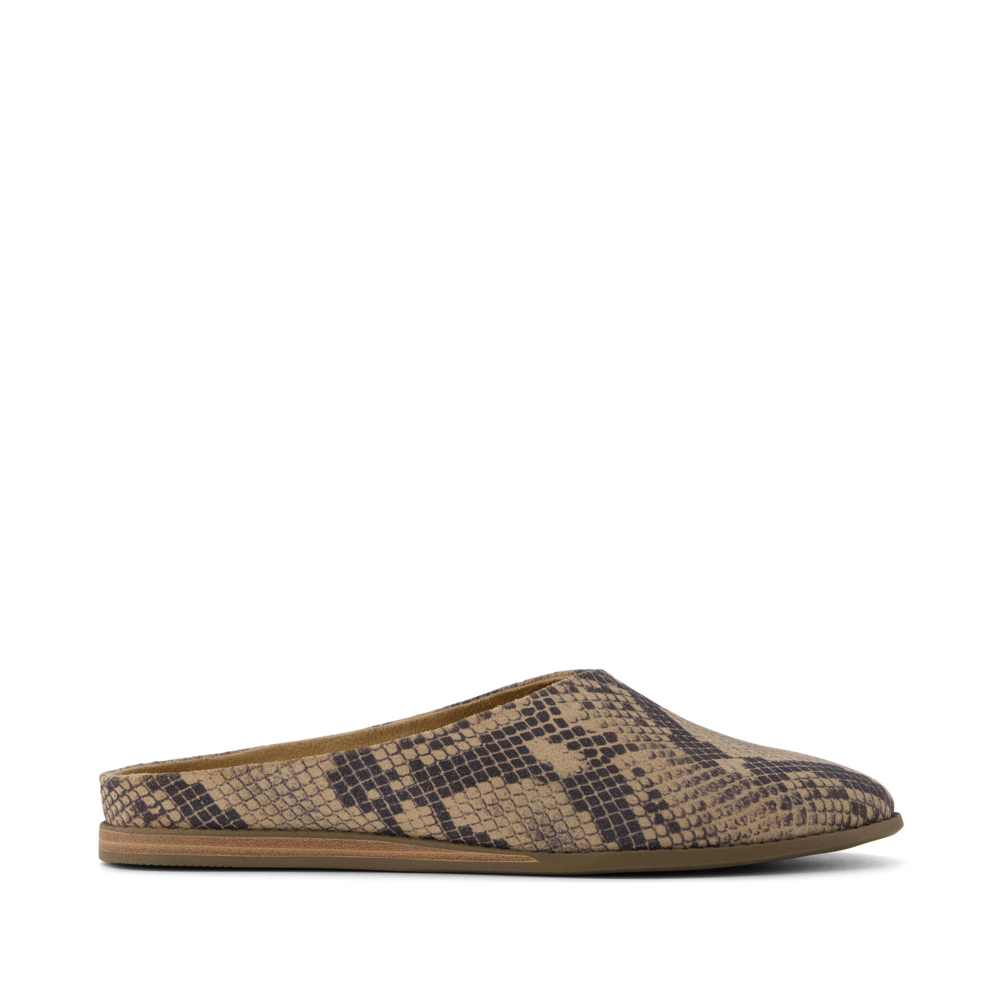 Amelia Mule - Taupe Snake Print Suede Side View