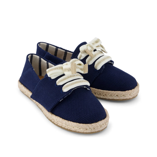 Carolina Lace-Up Kids Espadrille - Navy Beachside Woven Front View