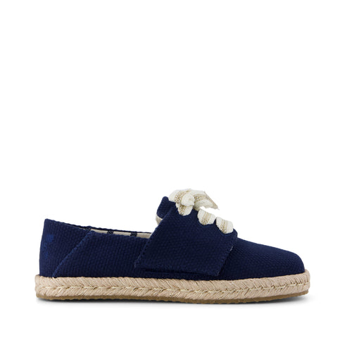 Carolina Lace-Up Kids Espadrille - Navy Beachside Woven Side View