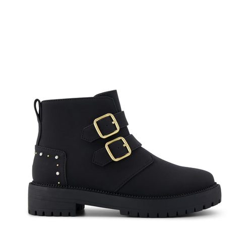 Simone Kids Boot - Black Nubuck Faux Leather w/ Studs Side View