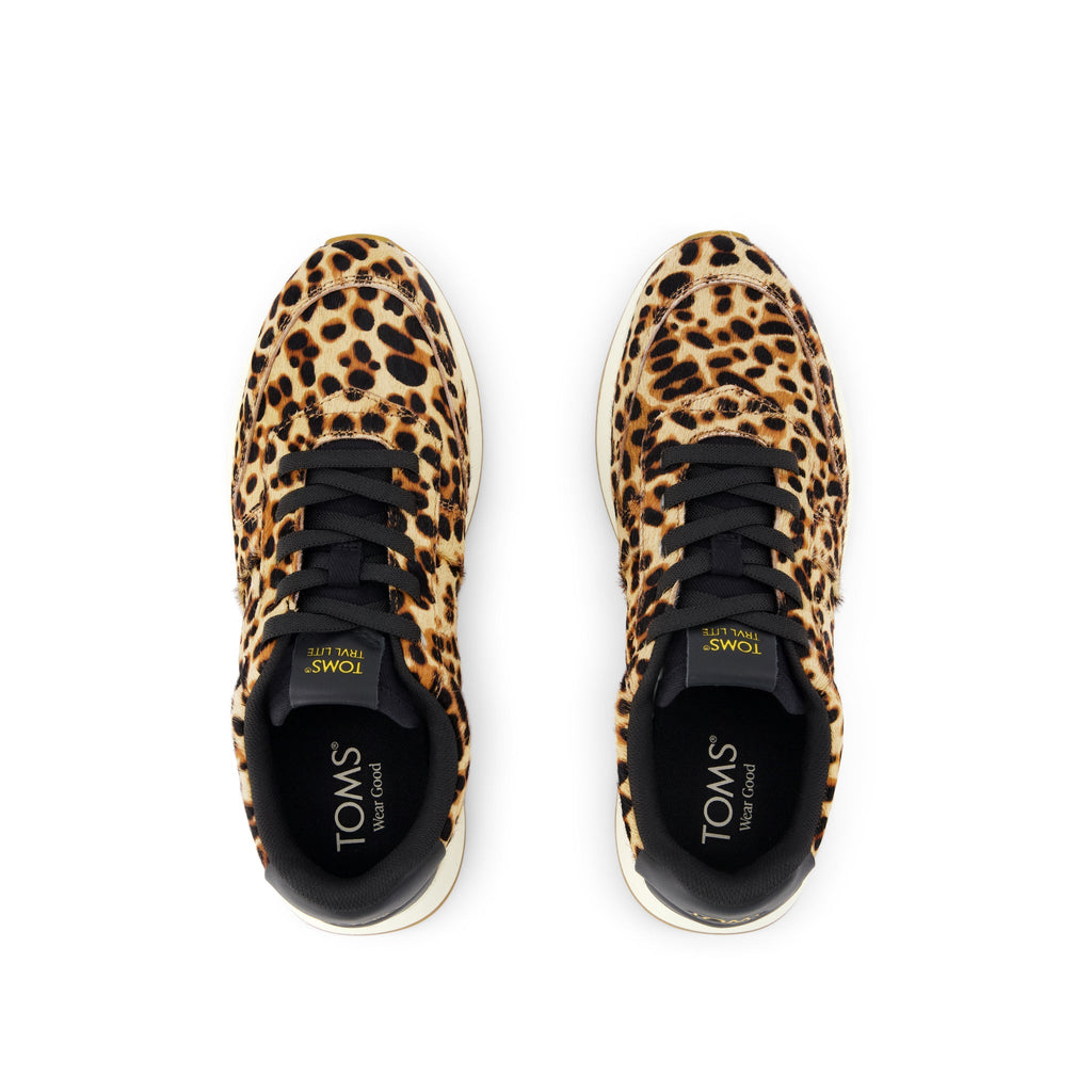 TRVL LITE Retro Runner Sneaker - Brown Sugar Leopard Print Hair Leather Top View