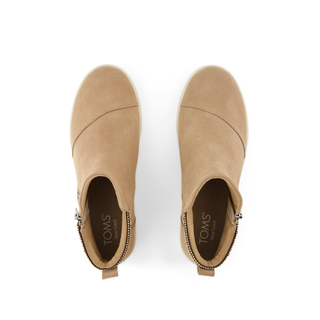 Percy Mid Platform Sneaker - Water Resistant Mid Taupe Suede Top View