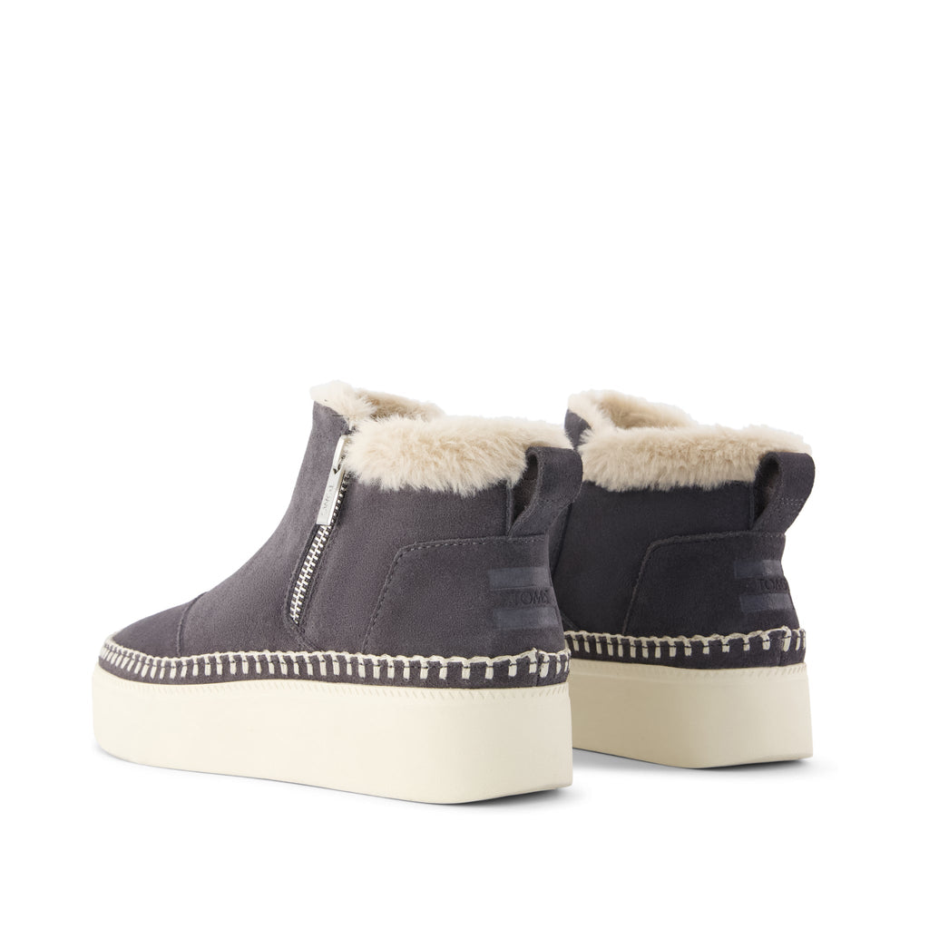 Percy Mid Platform Sneaker - Water Resistant Forged Iron Suede w/ Faux Fur Back View