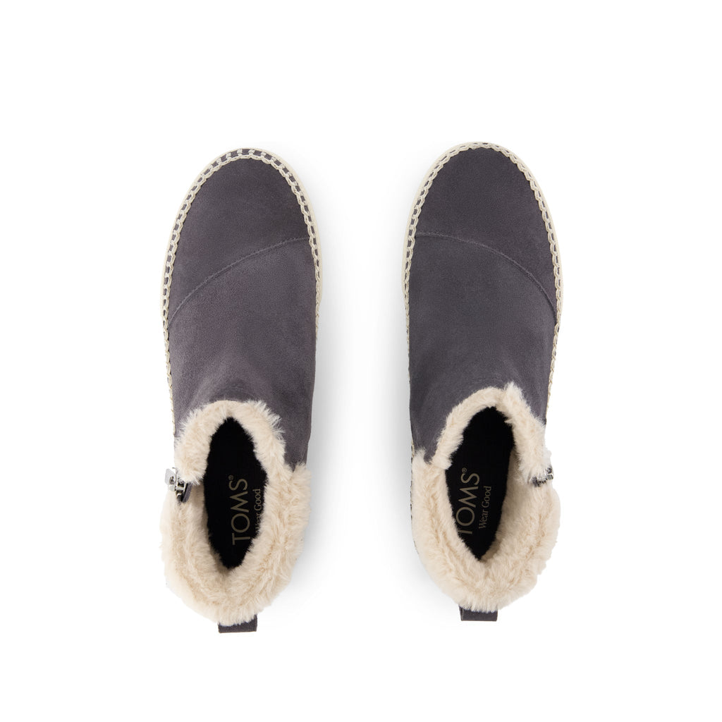 Percy Mid Platform Sneaker - Water Resistant Forged Iron Suede w/ Faux Fur Top View