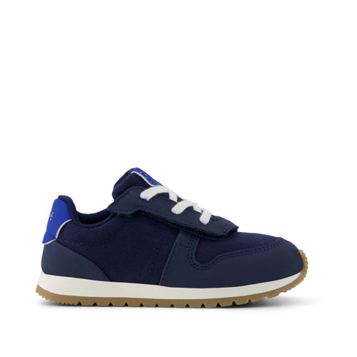TRVL LITE Retro Runner Toddler Sneaker - Water Repellent Multi Navy Vintage Twill Side View