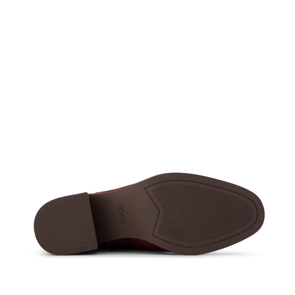 Delilah Buckle Ankle Boot - Dark Burgundy Suede Bottom Sole View