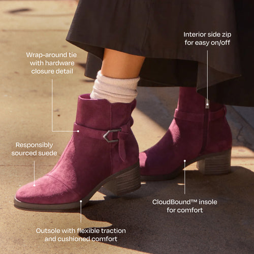 Delilah Buckle Heeled Boot - Dark Burgundy Red Suede