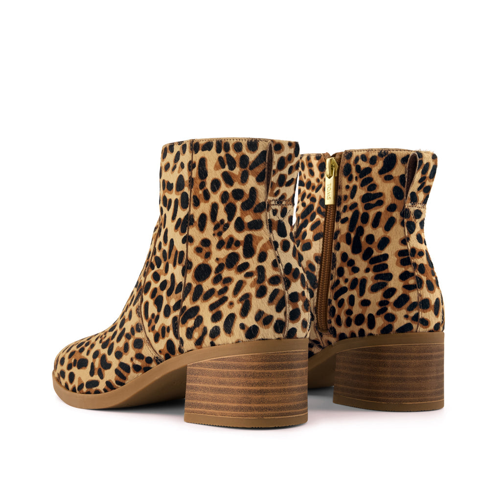 Delilah Heeled Boot - Brown Sugar Leopard Print Hair Leather Back View