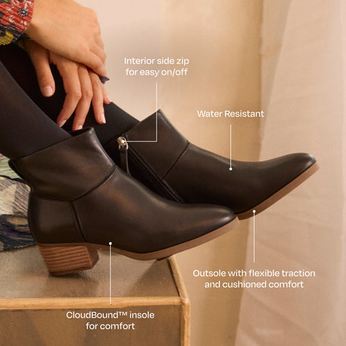 Elia Heeled Boot - Water Resistant Black Leather